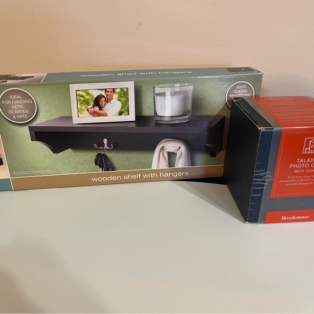 SARAH PEYTON HOME Wooden Shelf & Photo Cube with Clock Bundle